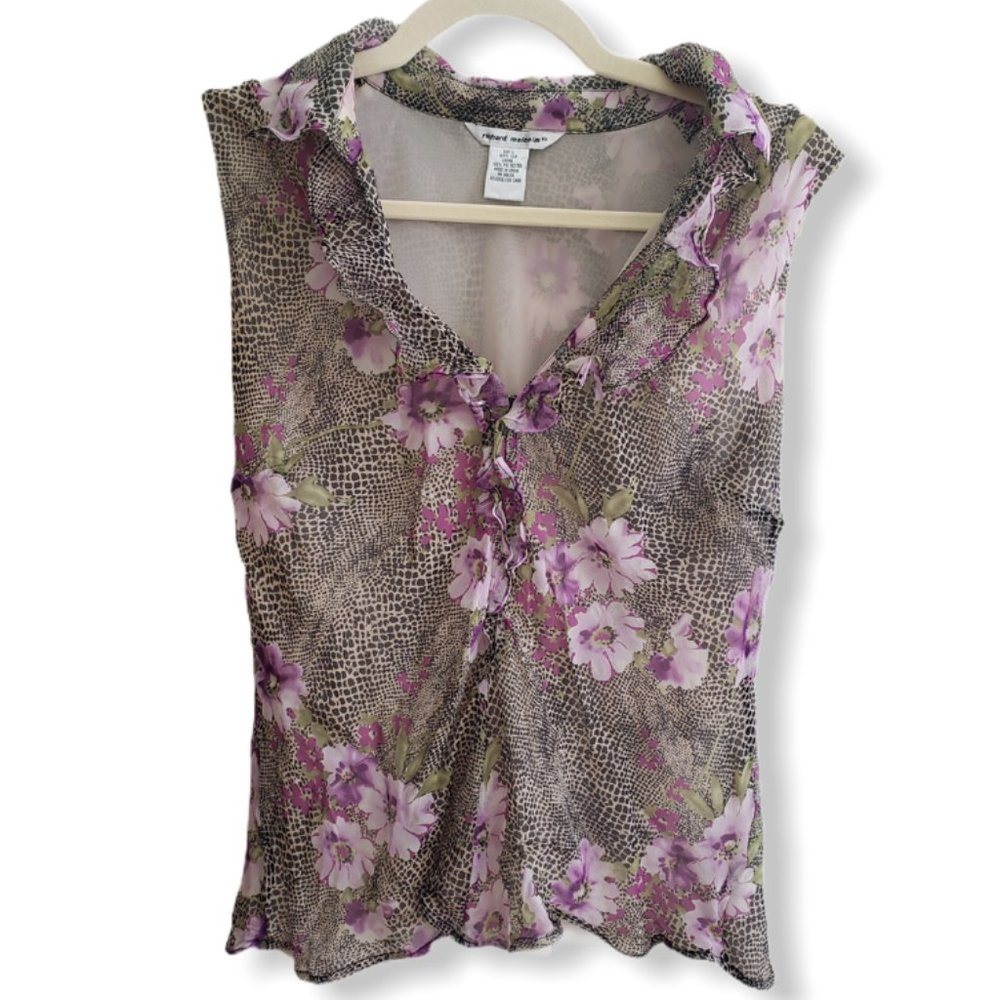 Richard Malcolm silk sleeveless ruffle blouse, L